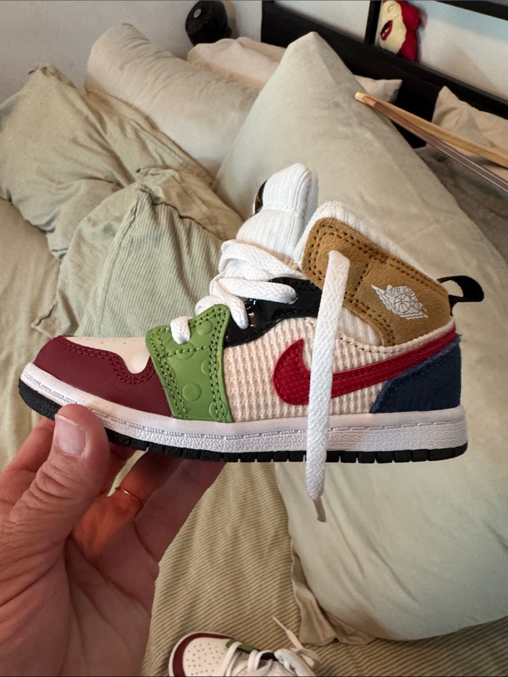 Nike Kids Multi-Color High-Top Sneakers with Red Swoosh